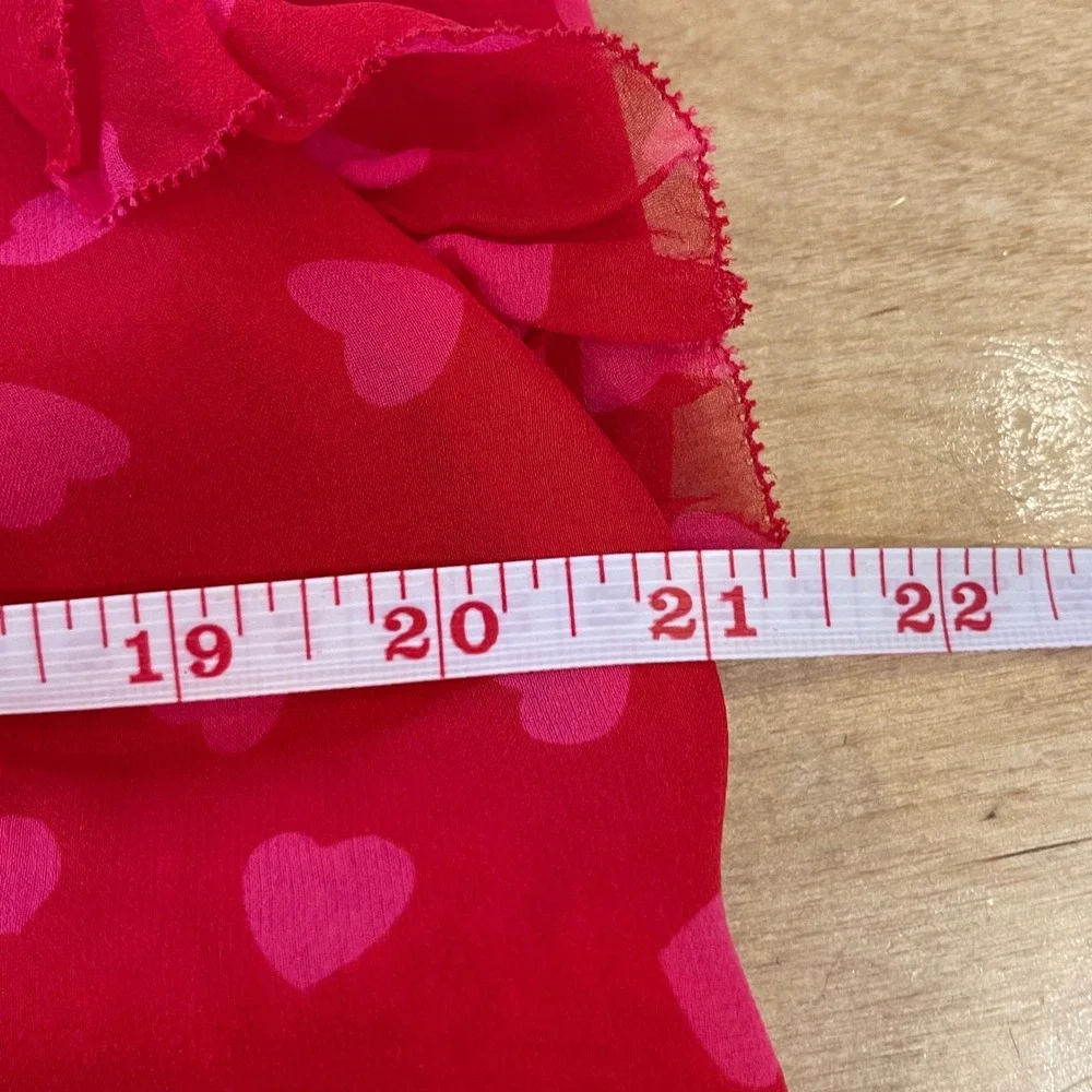 Kate Spade Red Sleeveless Top Heart Print Ruffle‎ Trim Blouse